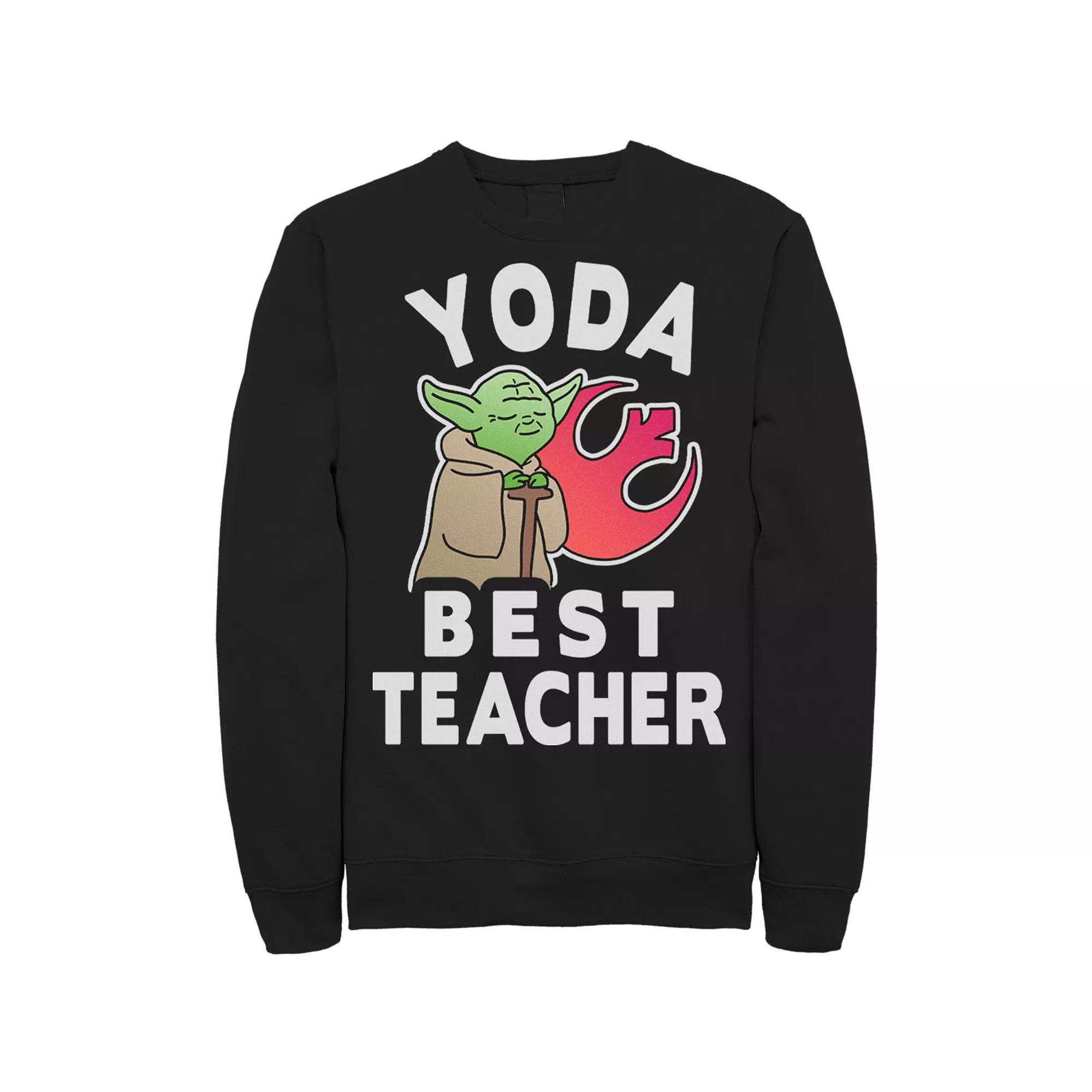 Men's Star Wars Yoda Best Teacher Rebel Logo Sweatshirt, Size: Large, Black Product Image