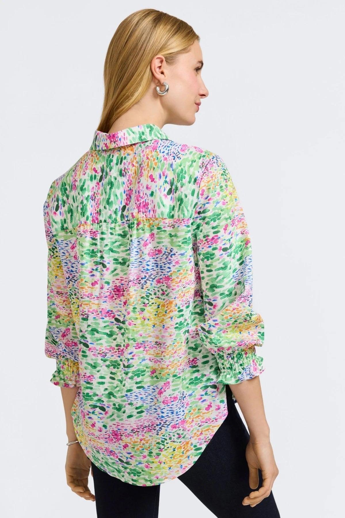 Foxcroft Olivia Linen Impressionist Floral 3/4 Sleeve Shirt Product Image