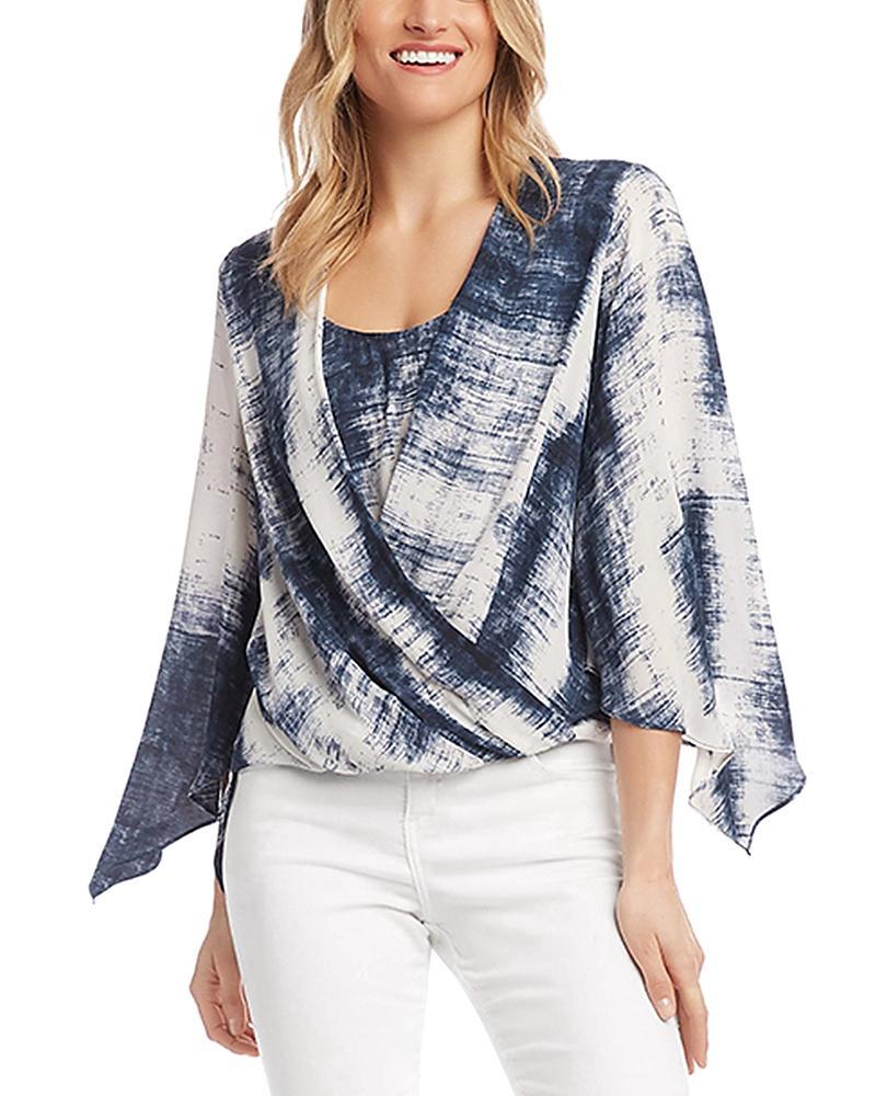 Karen Kane Angle Sleeve Crossover Top (Print) Women's Clothing Product Image