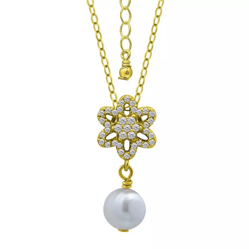 Aleure Precioso Sterling Silver Freshwater Cultured Pearl Drop Celestial Pendant Necklace, Women's, Gold Tone Product Image