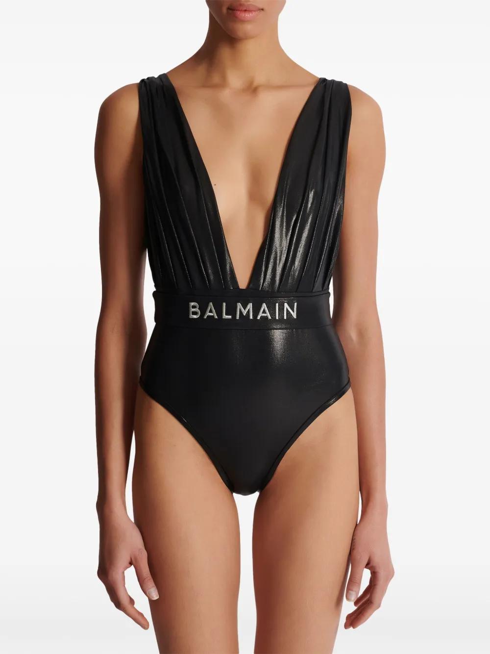belted V-neck swimsuit Product Image