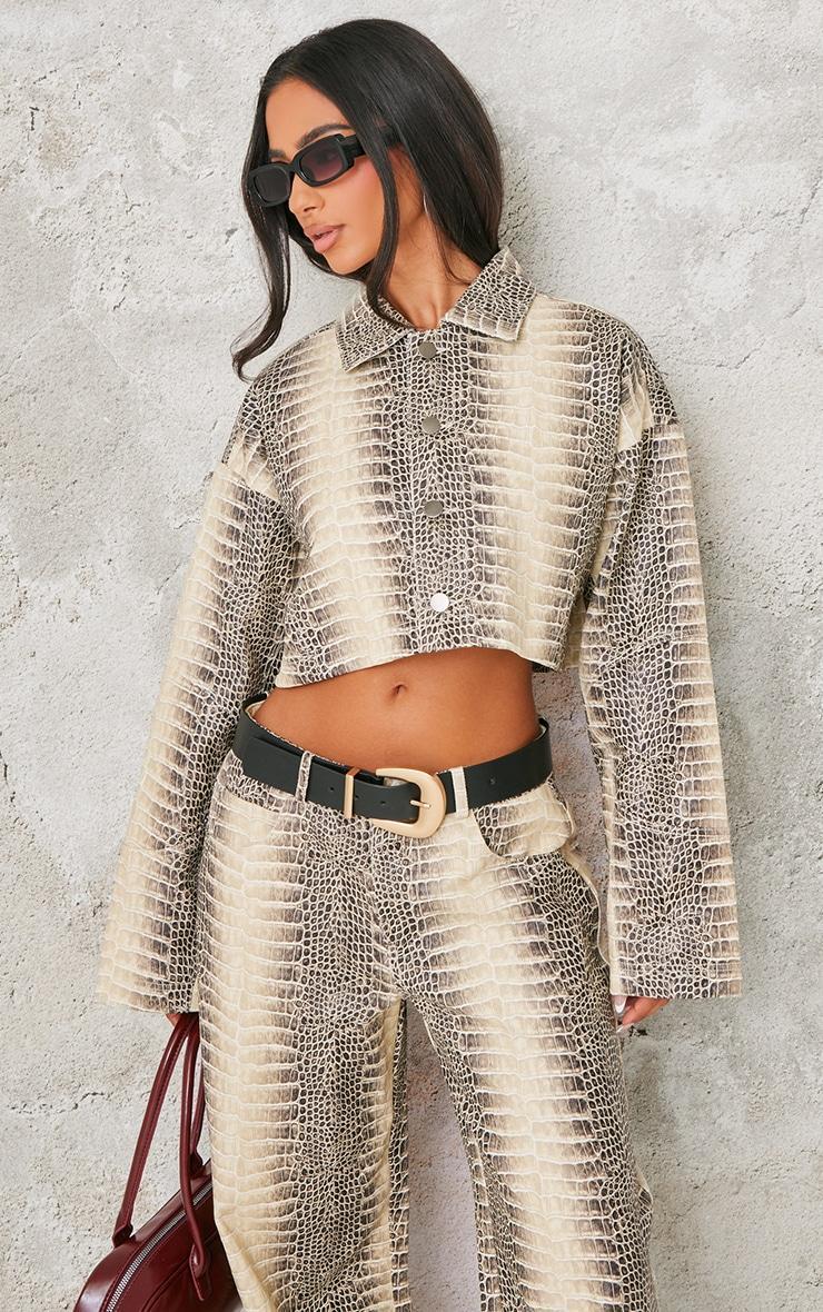 Petite Snake Print Faux Leather Boxy Jacket Product Image