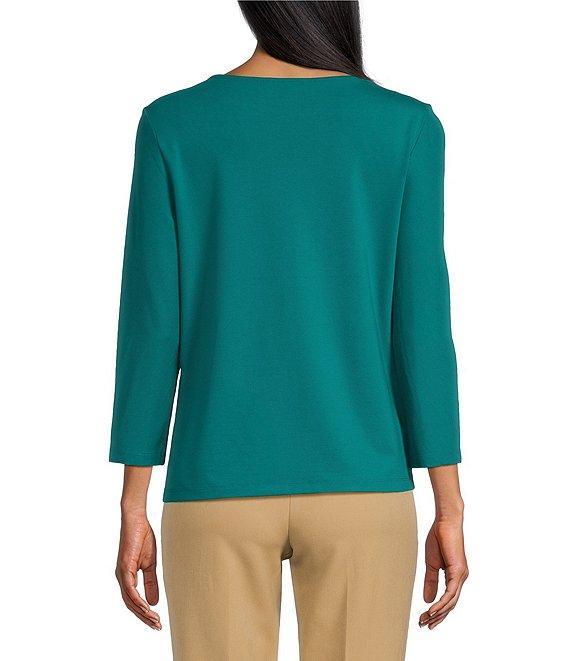 Investments Knit 3/4 Sleeve Front Drape Crew Neck Top Product Image