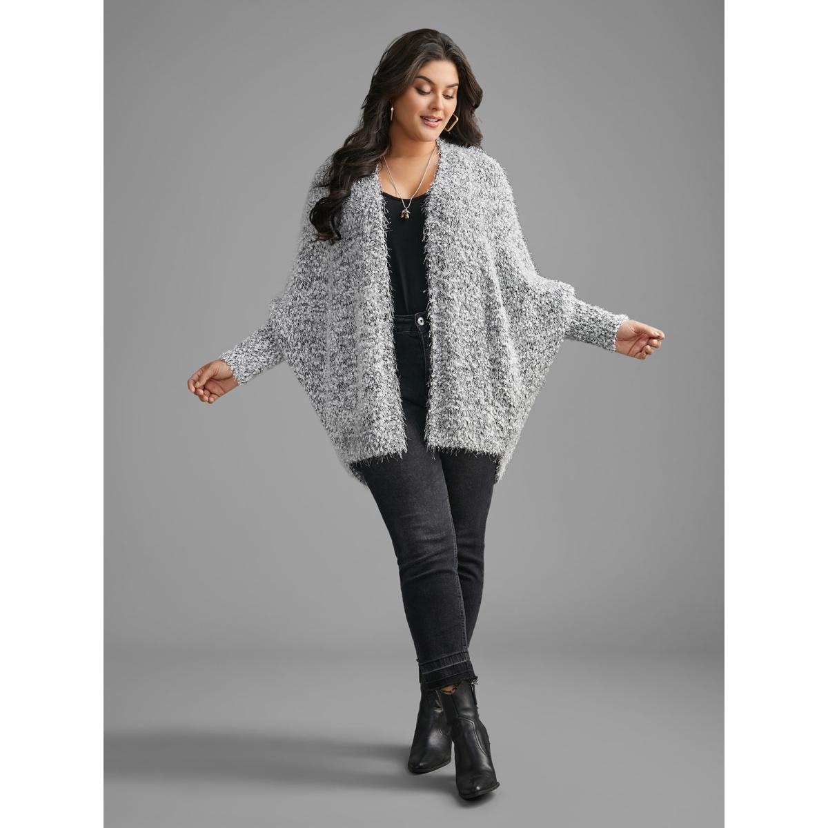 Plus Size Heather Arc Hem Dolman Sleeve Cardigan Mediumgray Women Casual Loose Long Sleeve Everyday Cardigans BloomChic 30/6X Product Image