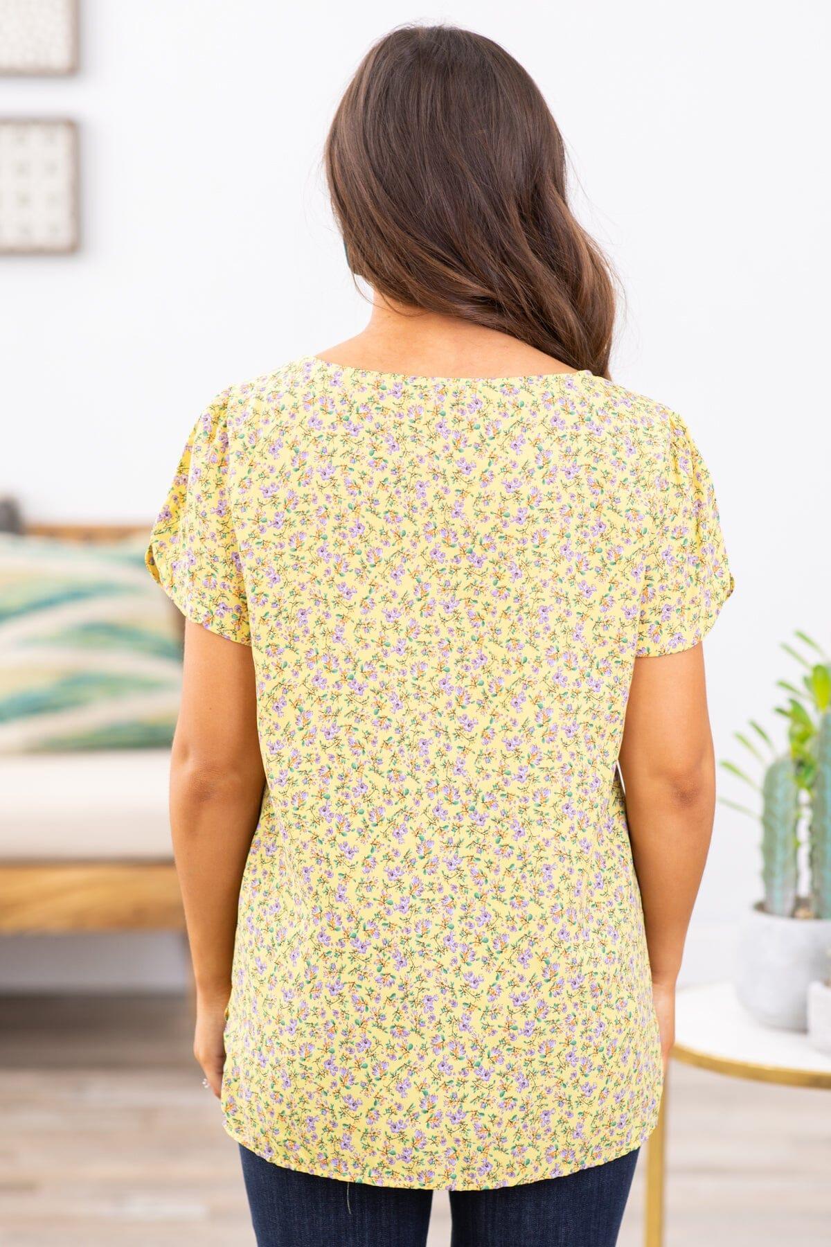 Yellow Ditsy Floral Short Sleeve Top Product Image