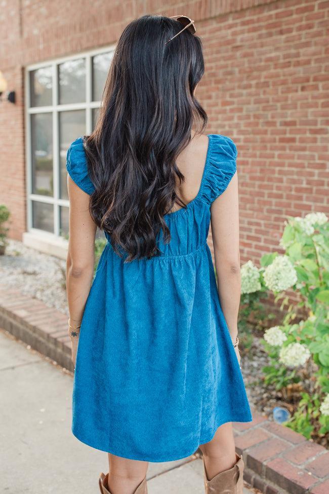 Love You Better Cobalt Corduroy Babydoll Dress FINAL SALE Product Image