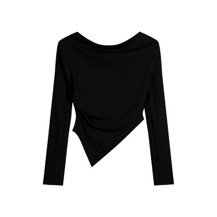 Long-Sleeve Off-Shoulder Asymmetrical T-Shirt Product Image