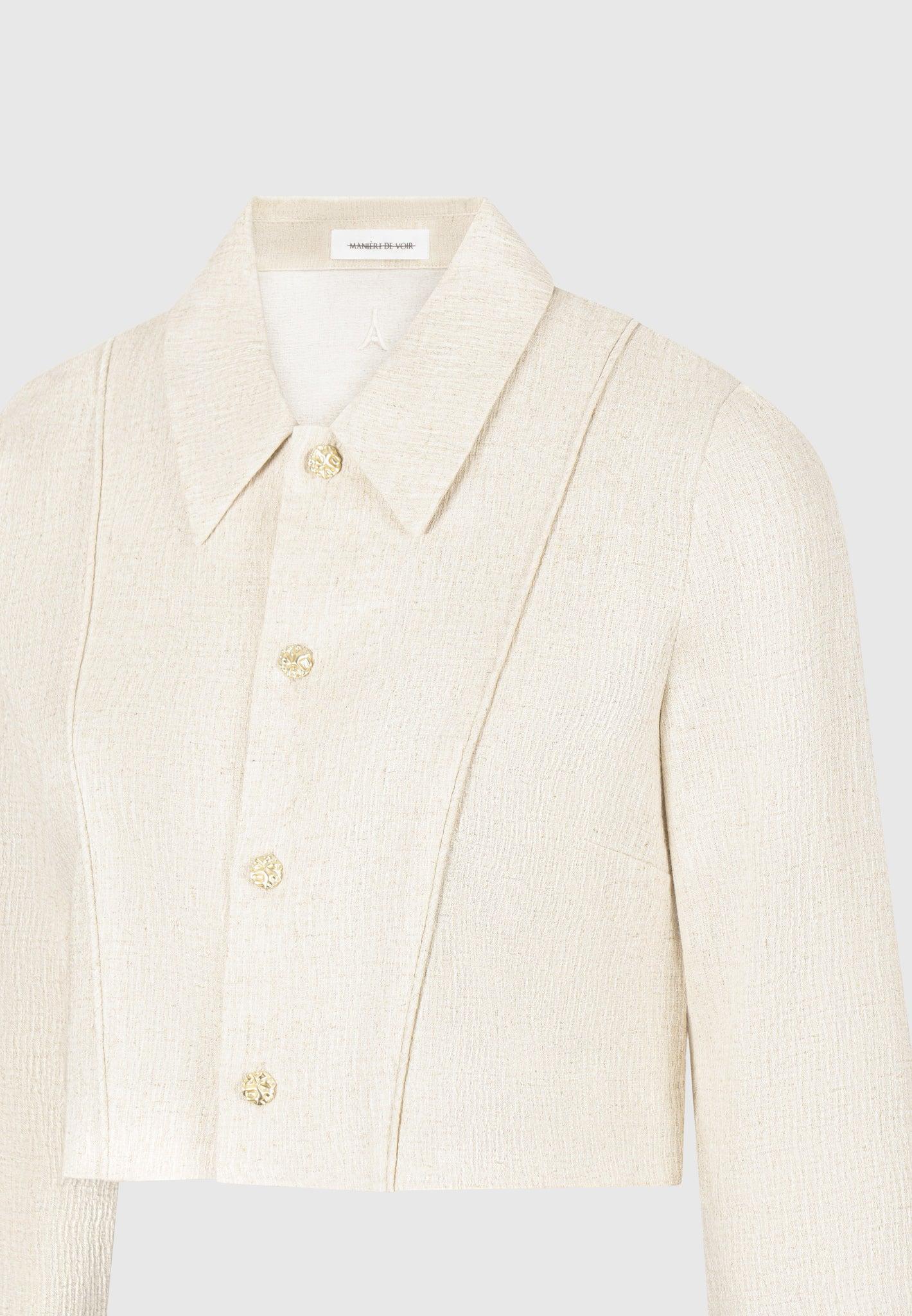 Linen Pintuck Cropped Shirt - Natural Female Product Image