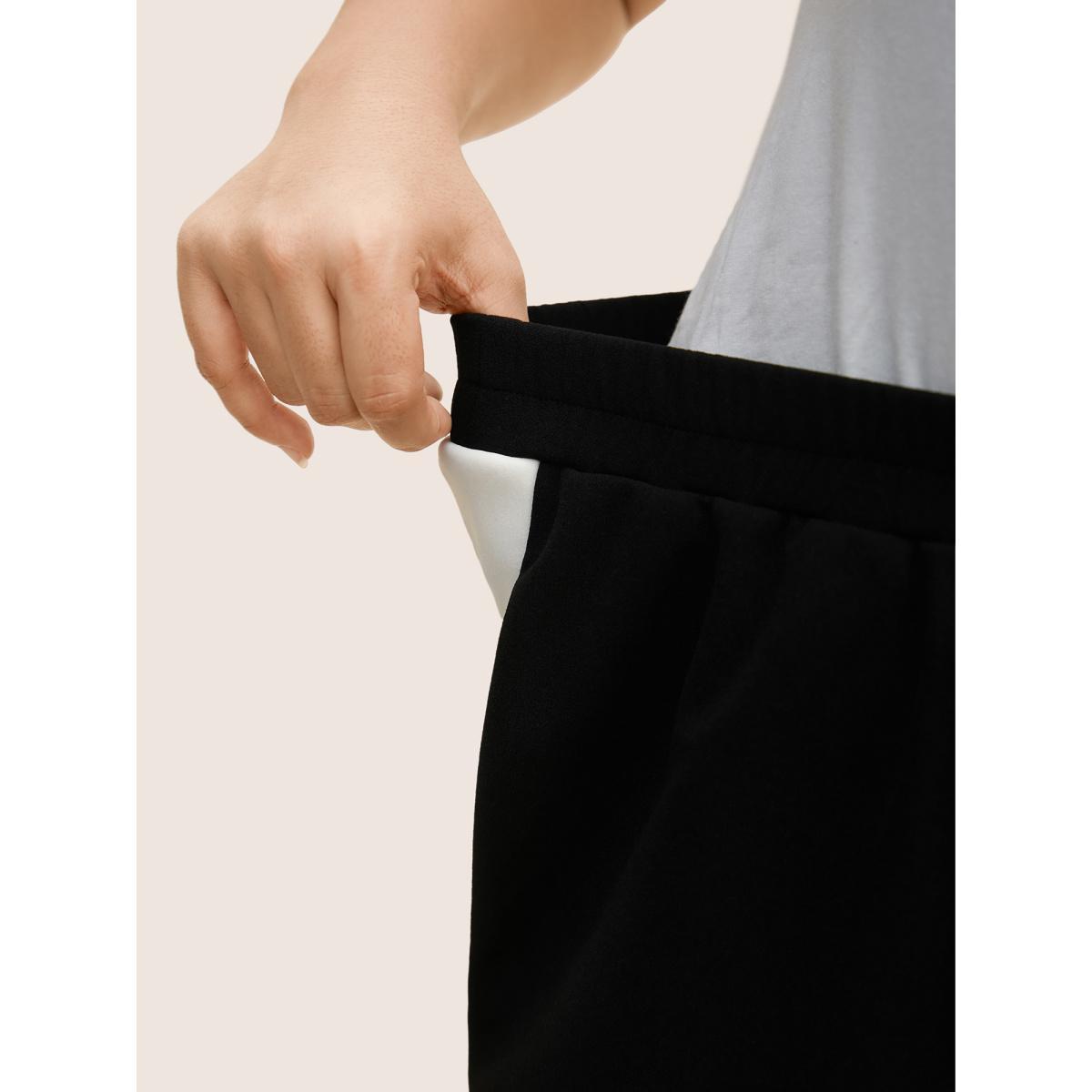 Plus Size Contrast Snap Button Side Wide Leg Pants Women Black Casual Wide Leg High Rise Everyday Pants BloomChic 18-20/2X Product Image