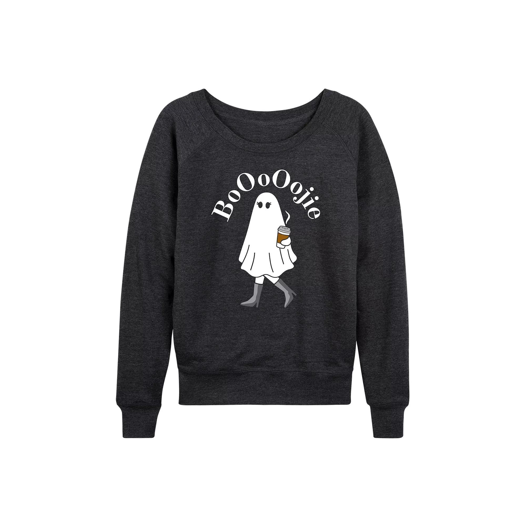 Women's Boojie Ghost Halloween French Terry Long Sleeve Tee, Size: Medium, Grey Blue Product Image