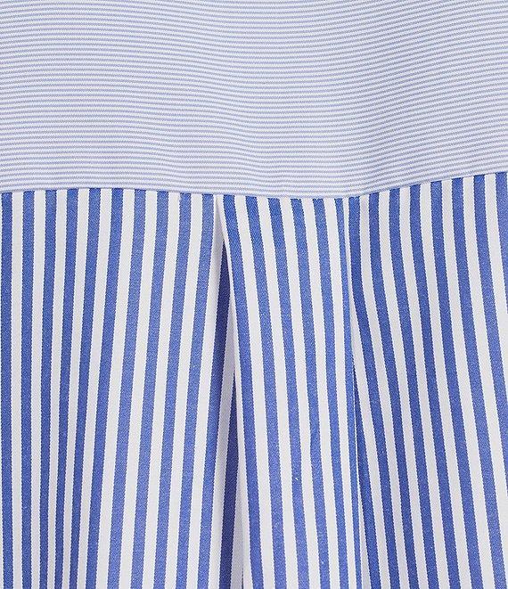 A Loves A Woven Ric Rac Trim Stripe Point Collar Scallop Hem Button Front Coordinating Shirt Product Image