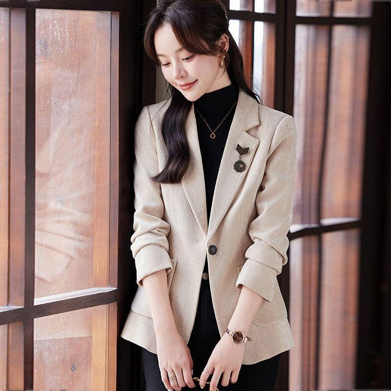 Lapel Collar Plain Single Breasted Blazer Product Image