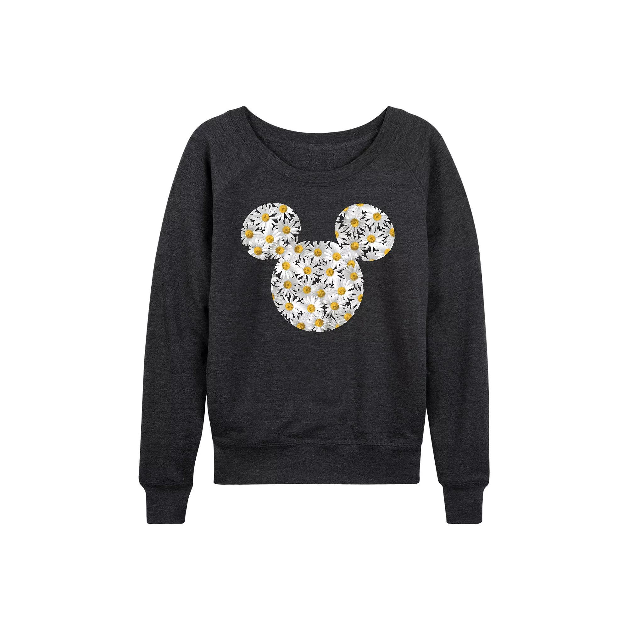 Disney's Mickey Mouse Women's Daisies French Terry Long Sleeve Tee, Girl's, Size: XL, Grey Green Product Image