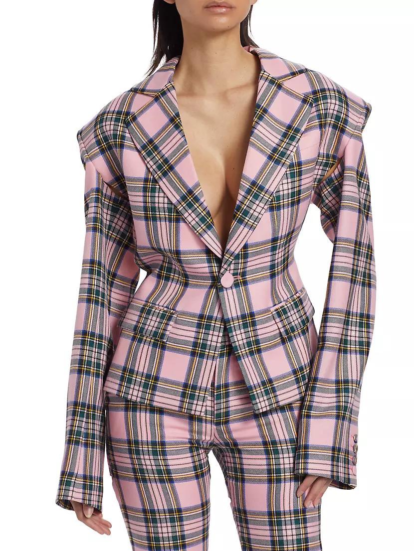 Heart-Accented Plaid Wool Cut-Out Blazer Product Image