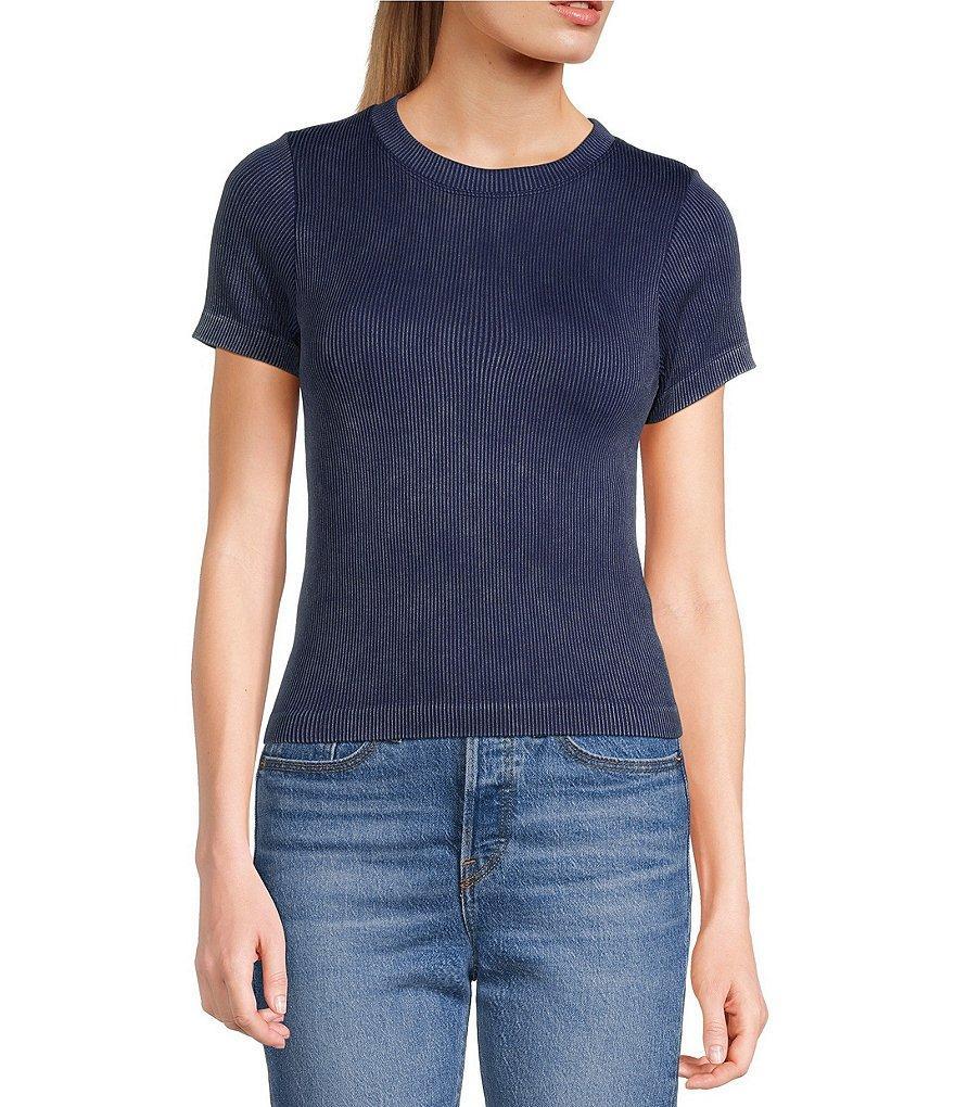 Moa Moa Cap Short Sleeve Crew Neck Solid T-Shirt Product Image