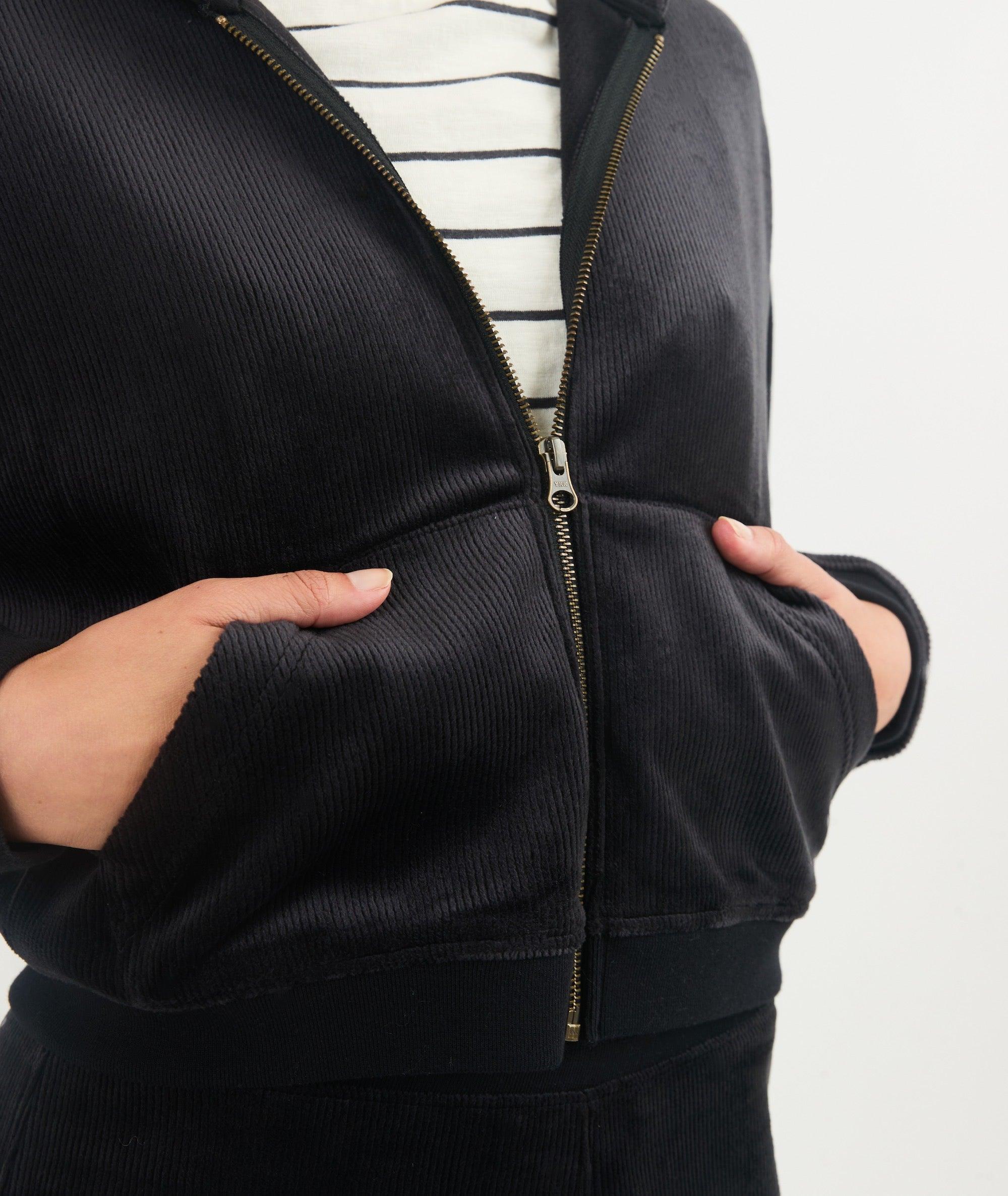 Cord Velour Cropped Zip Up Hoodie Product Image