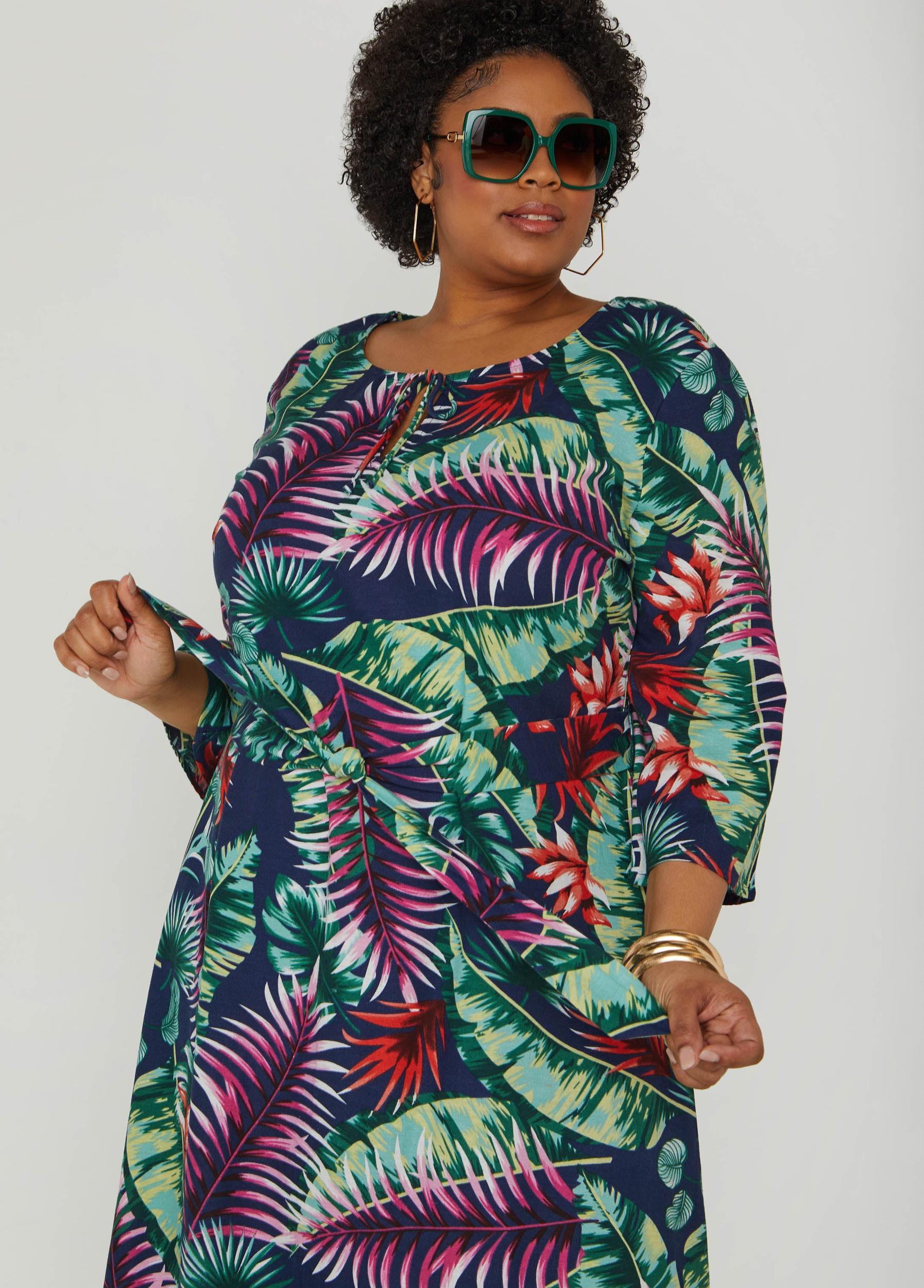 Belted Tropical Print Maxi Dress Product Image