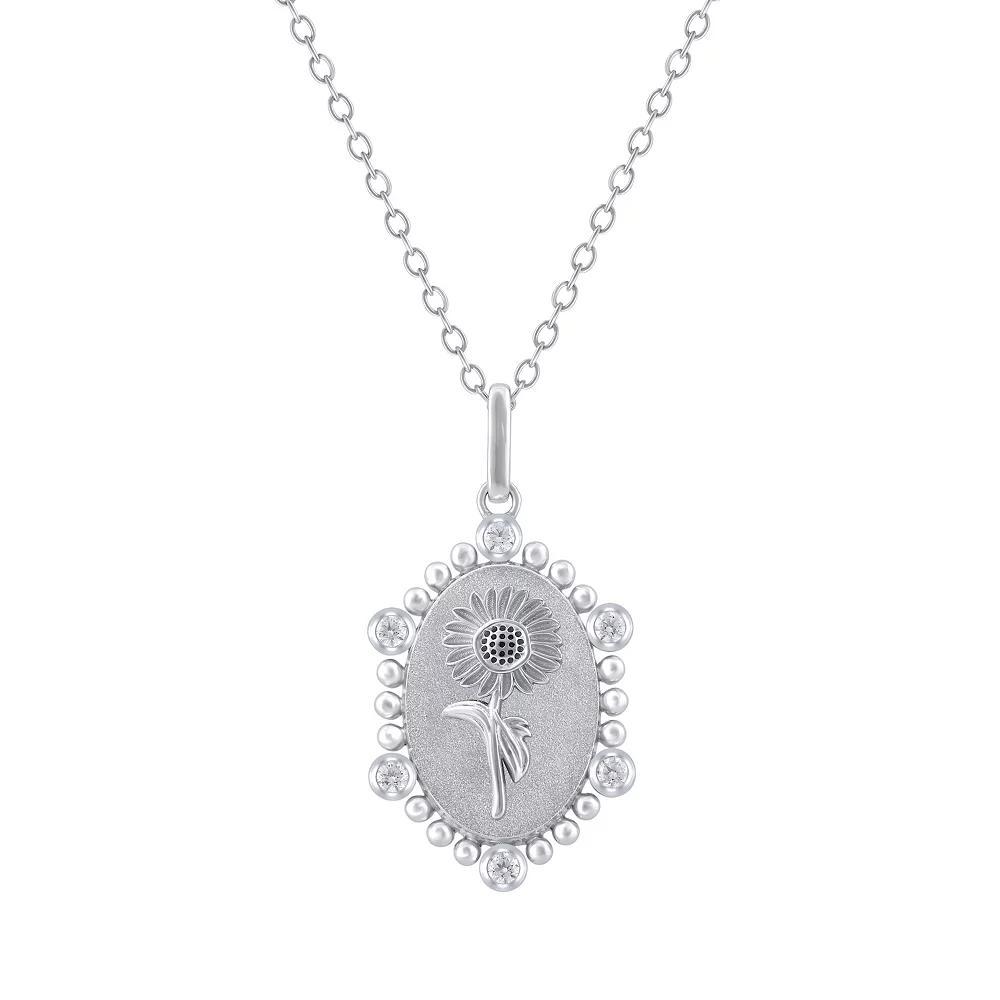 Royal Aura Sterling Silver 1/10 Carat T.W. Diamond Birth Flower September Sunflower Pendant Necklace, Women's, Size: 18" Product Image