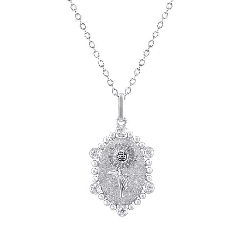 Royal Aura Sterling Silver 1/10 Carat T.W. Diamond Birth Flower September Sunflower Pendant Necklace, Women's, Size: 18" Product Image
