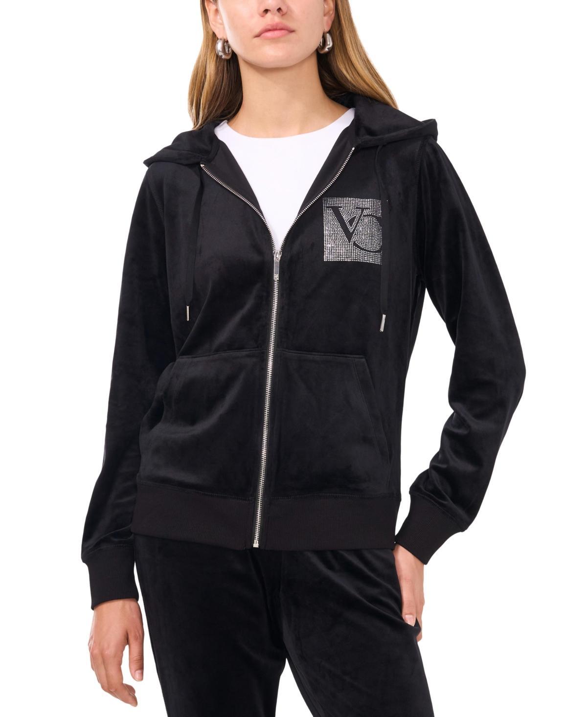 Vince Camuto Womens Velour Rhinestone-Logo Hoodie Product Image