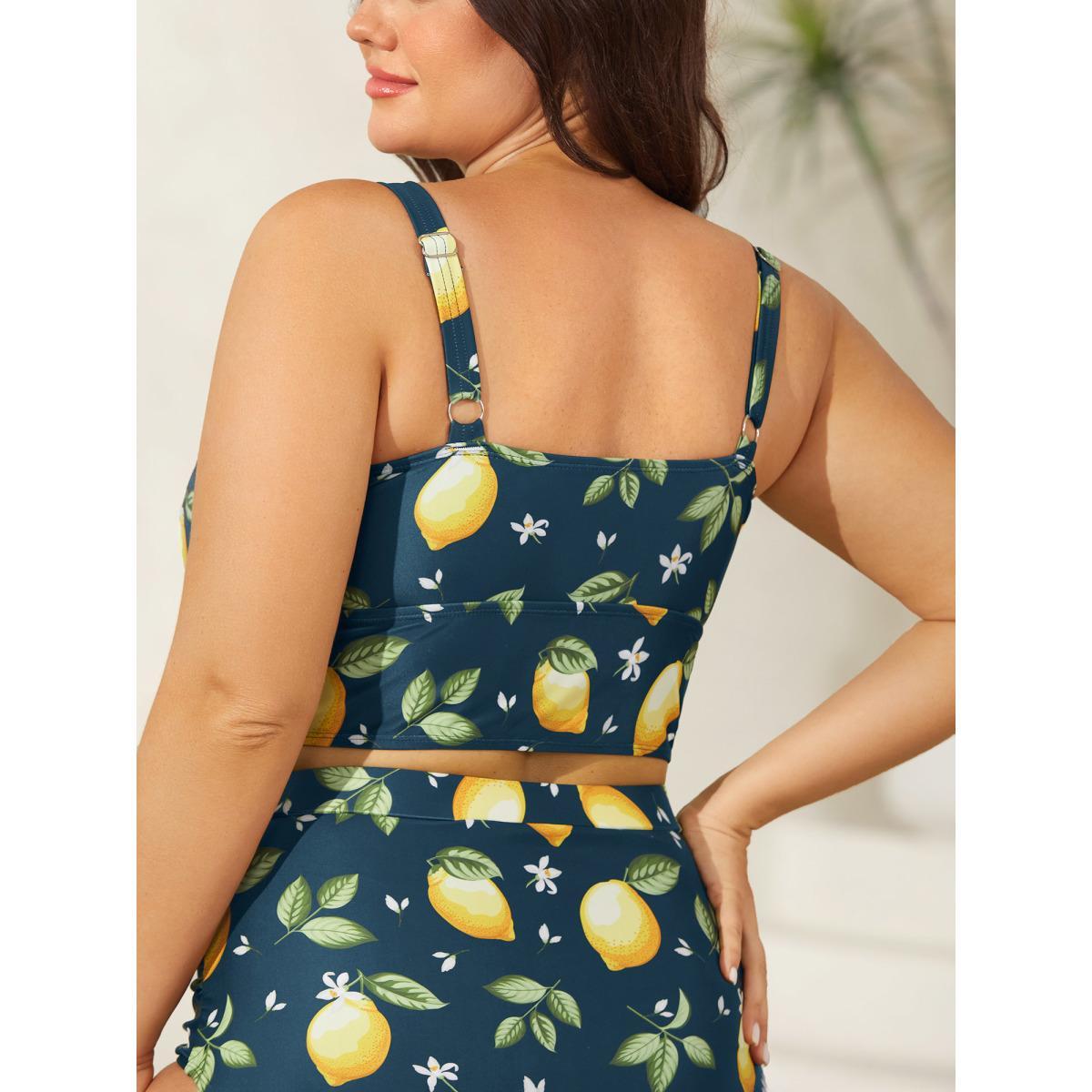 Plus Size Lemon Print Scoop Neck Swim Top Women's Swimwear Aegean Beach High stretch Skinny U-neck Curve Swim Tops BloomChic 12/L Product Image