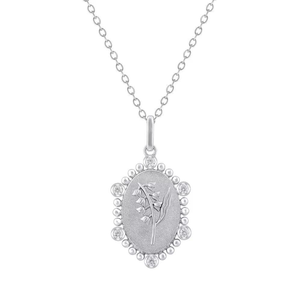 Royal Aura 1/10 Carat T.W. Birth Flower May Lilly of the Valley Pendant Necklace, Women's, Size: 18", Sterling Product Image
