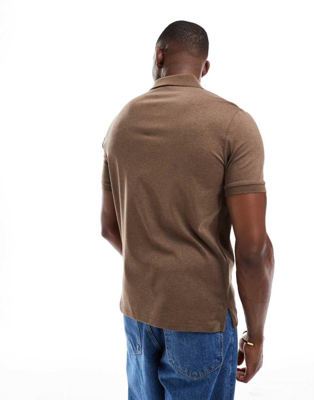 Polo Ralph Lauren icon logo pima cotton polo shirt in heathered brown Product Image