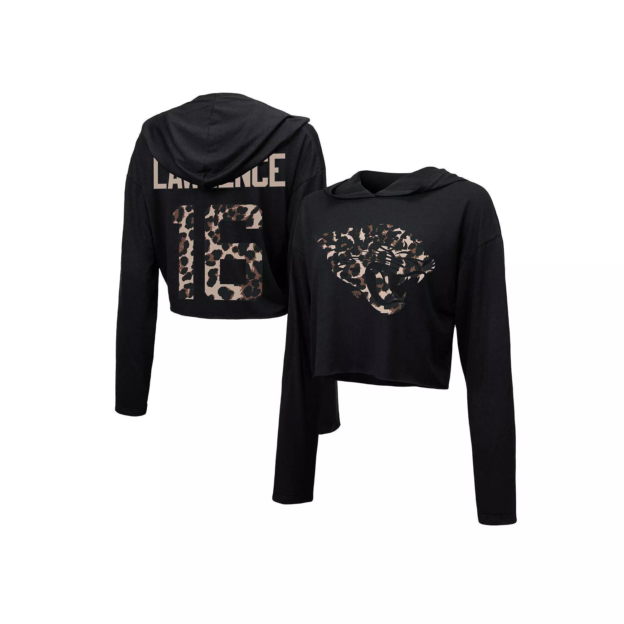 Women's Majestic Threads Trevor Lawrence Black Jacksonville Jaguars Leopard Player Name & Number Long Sleeve Cropped Hoodie, Size: XL Product Image