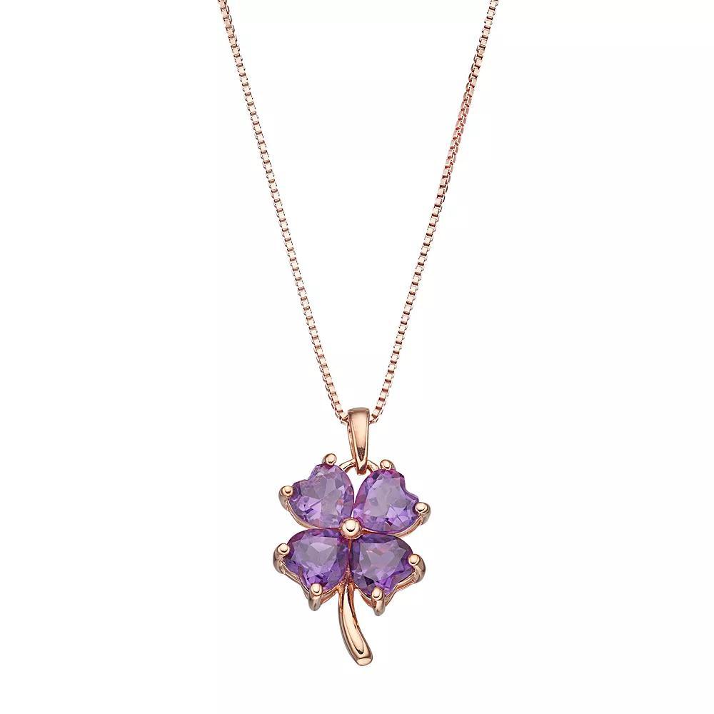 Gemminded 14k Rose Gold Over Silver Amethyst Four-Leaf Clover Pendant Necklace, Women's, Size: 18", Purple Product Image