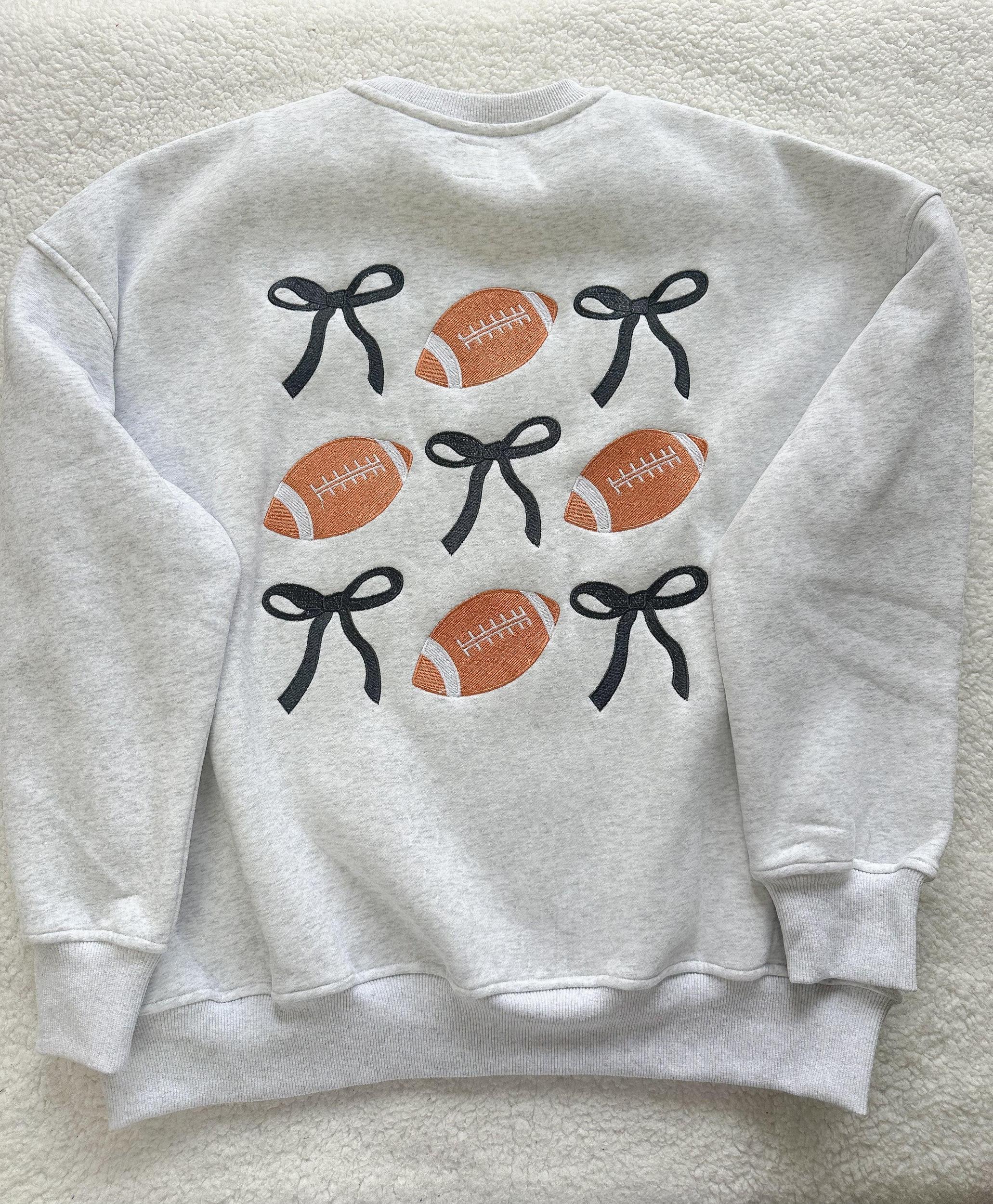 Game Day Embroider Football Bows Sweatshirt Product Image