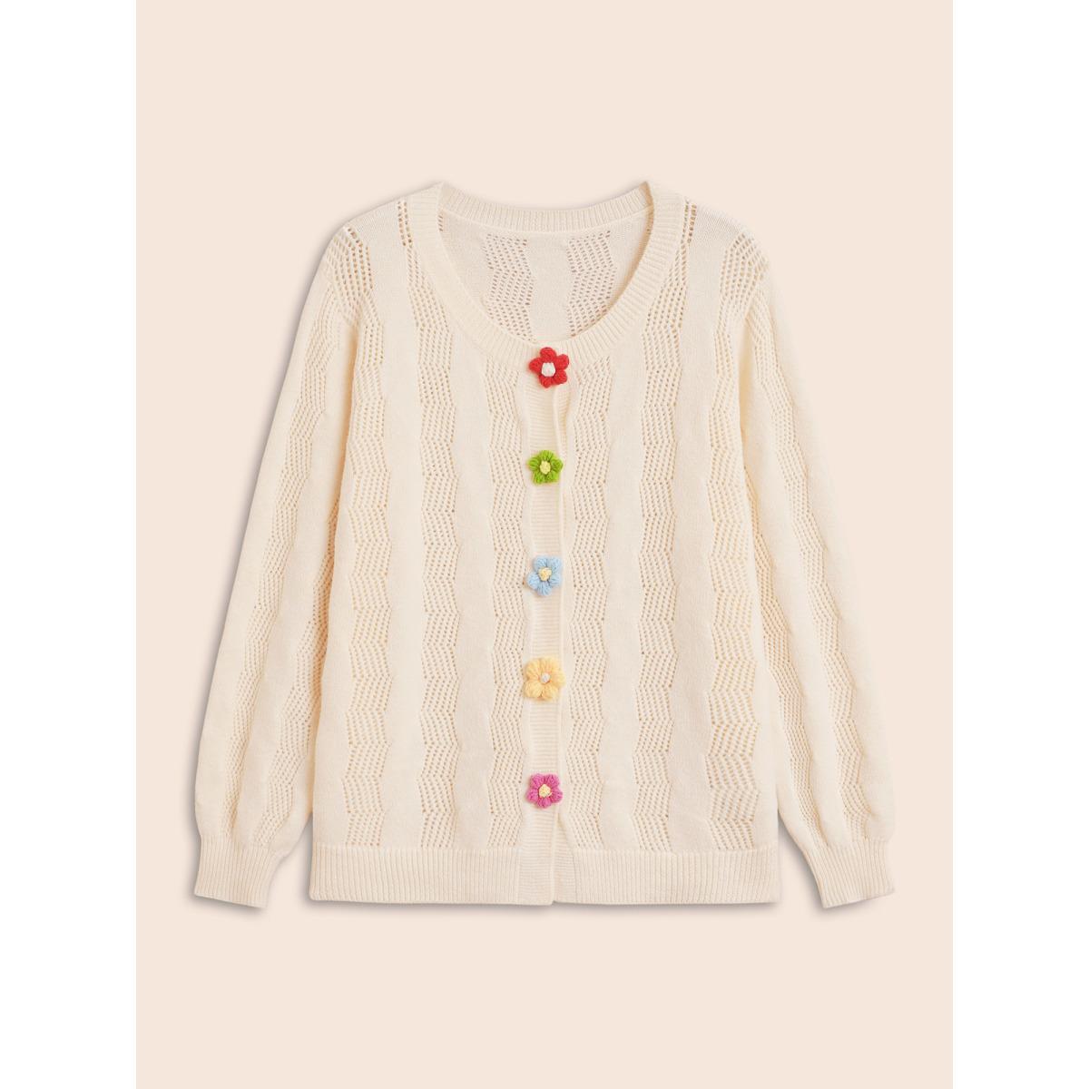Plus Size Supersoft Essentials Stereo Flower Design Textured Cardigan Beige Women Casual Loose Long Sleeve Everyday Cardigans BloomChic 12/L Product Image