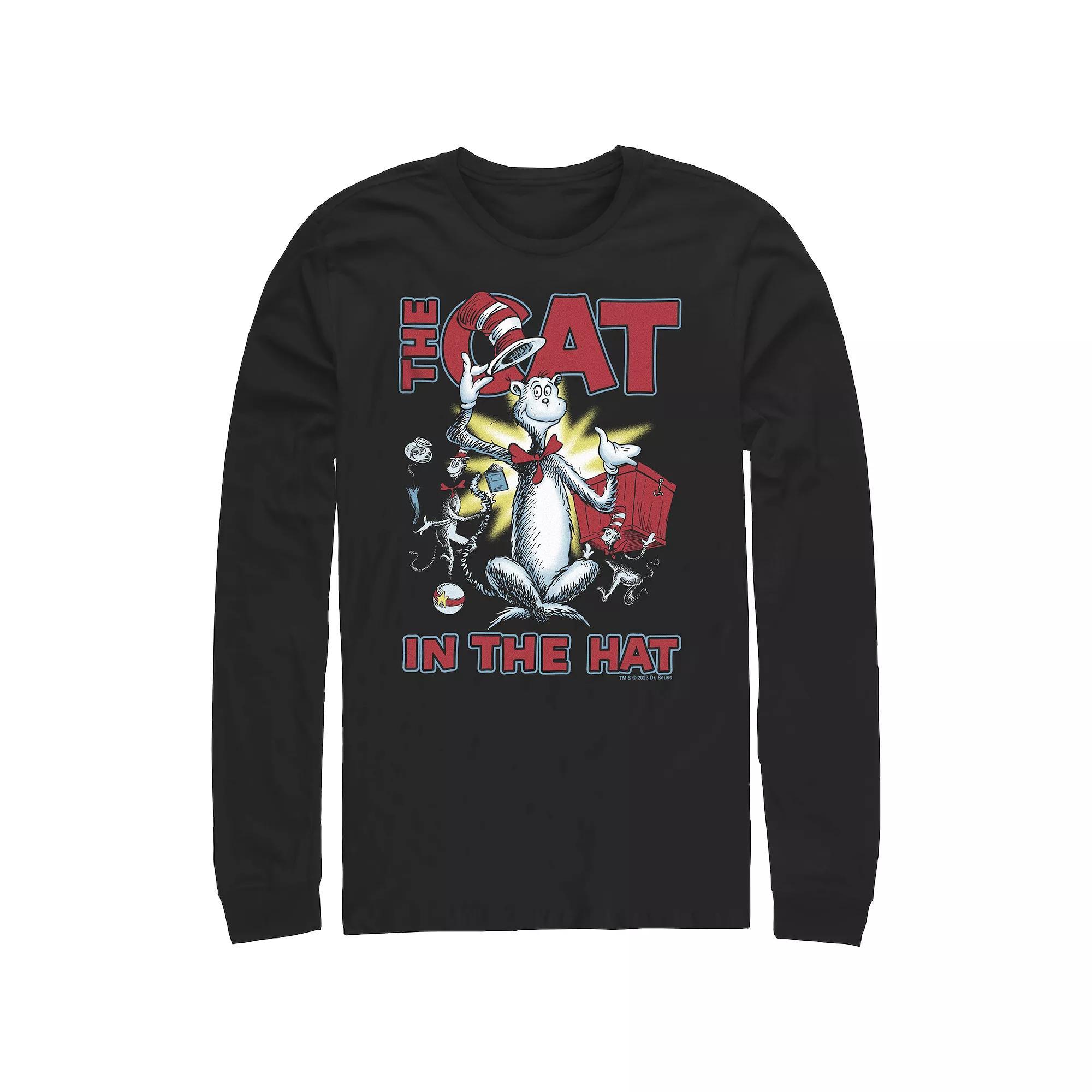 Men's Dr. Seuss The Cat In The Hat Cattitude Long Sleeve Graphic Tee, Size: Small, Black Product Image
