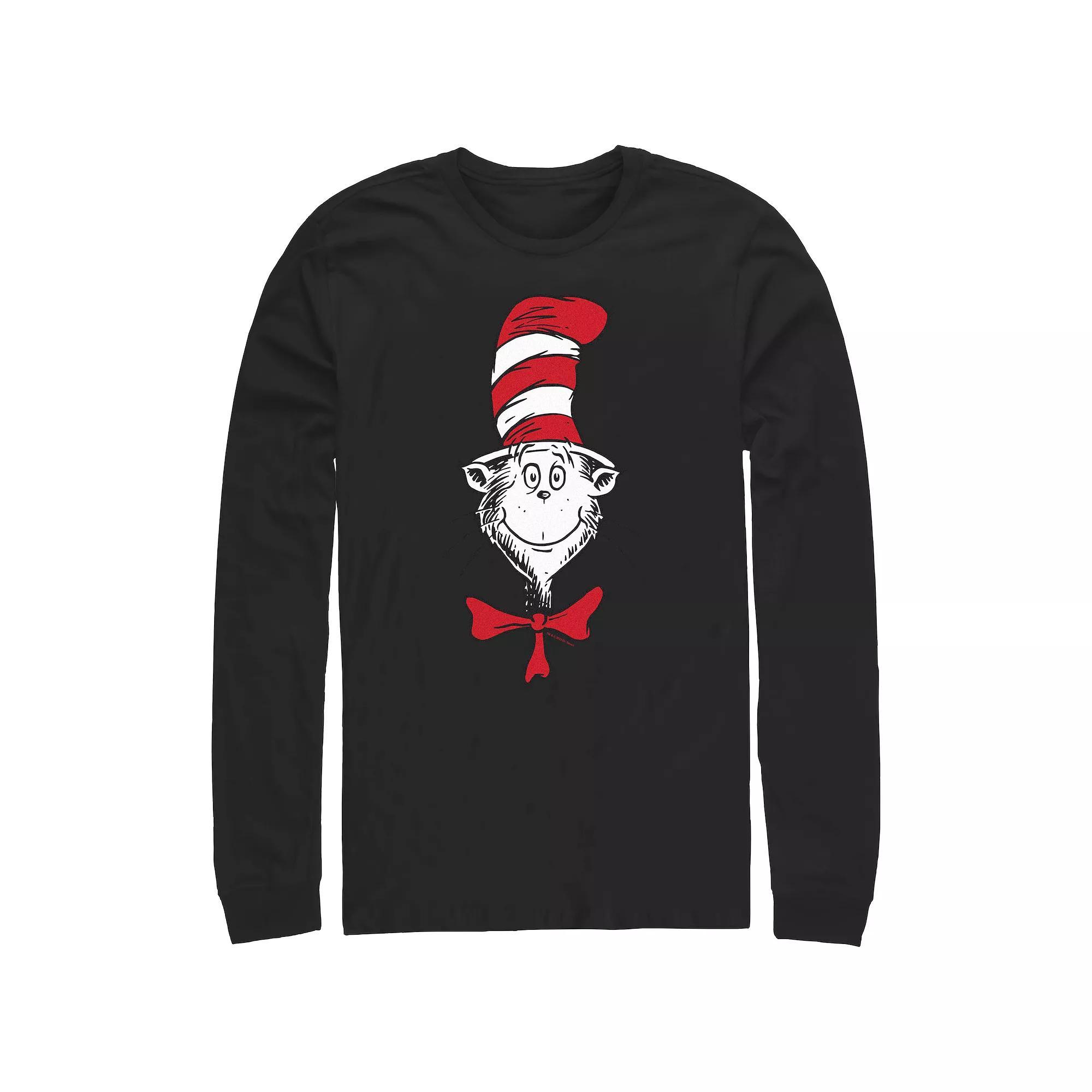 Men's Dr. Seuss The Cat In The Hat Face Long Sleeve Graphic Tee, Size: Small, Black Product Image