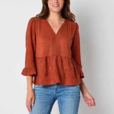 Frye and Co. Womens V Neck 3/4 Sleeve Blouse Product Image