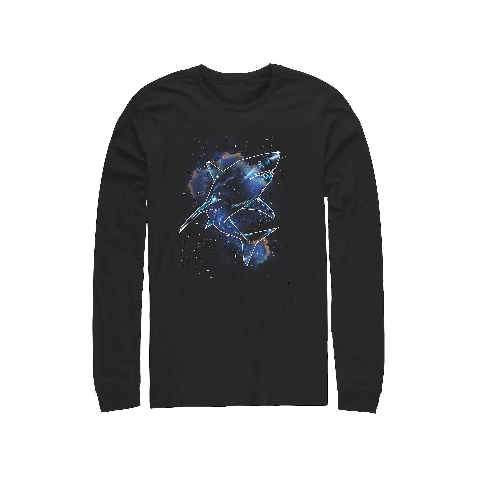 Men's Shark Galaxy Long Sleeve Graphic Tee, Size: Small, Black Product Image
