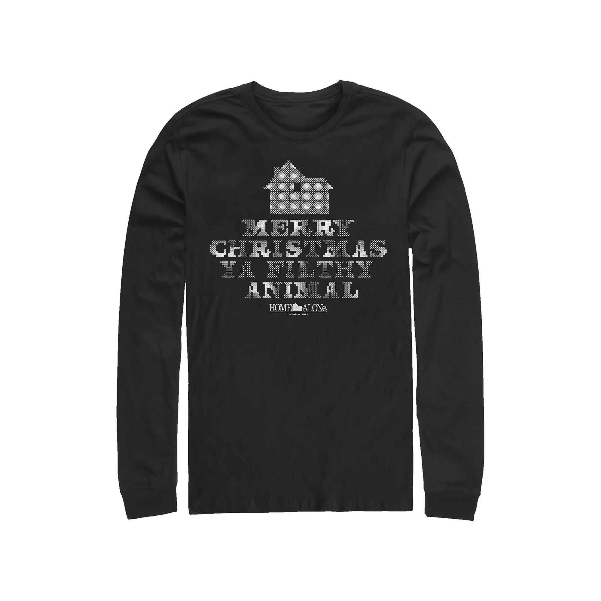 Big & Tall Home Alone Merry Christmas Ya Filthy Animal Cross Stitch Long Sleeve Graphic Tee, Mens Product Image