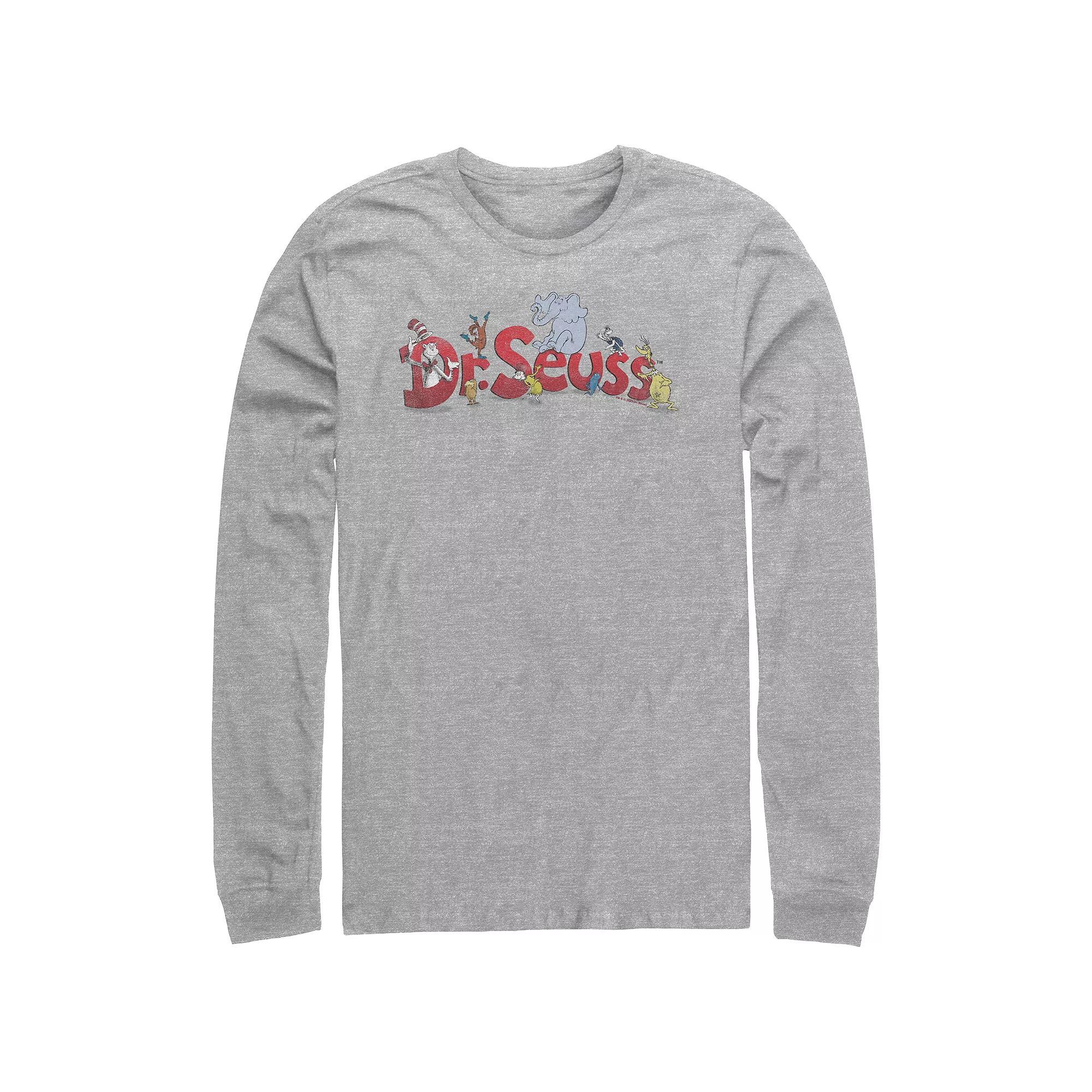 Men's Dr. Seuss Characters Long Sleeve Graphic Tee, Size: Small, Athletic Grey Product Image