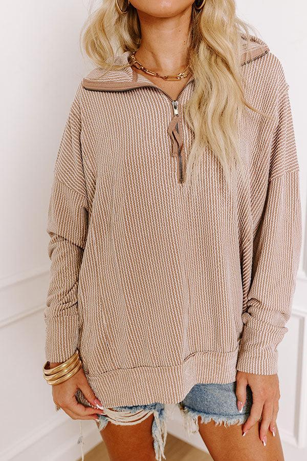 Bonfire Ready Ribbed Sweatshirt in Warm Taupe Product Image