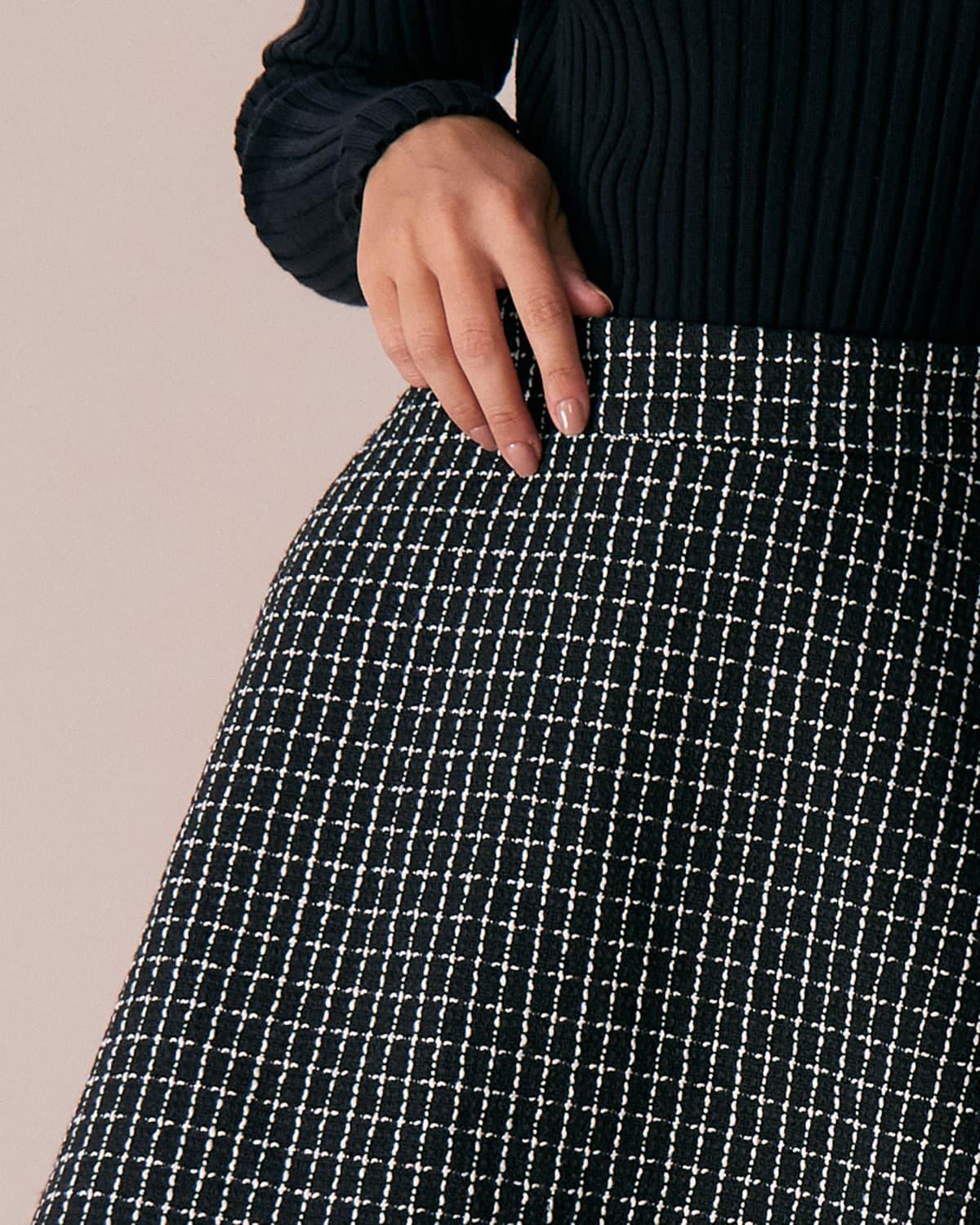 The Black High Waisted Plaid Tweed Mini Skirt Product Image