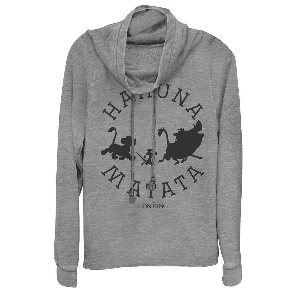 Disneys Lion King Juniors Hakuna Matata Cowlneck Graphic Lightweight Long Sleeve, Girls Gray Grey Product Image