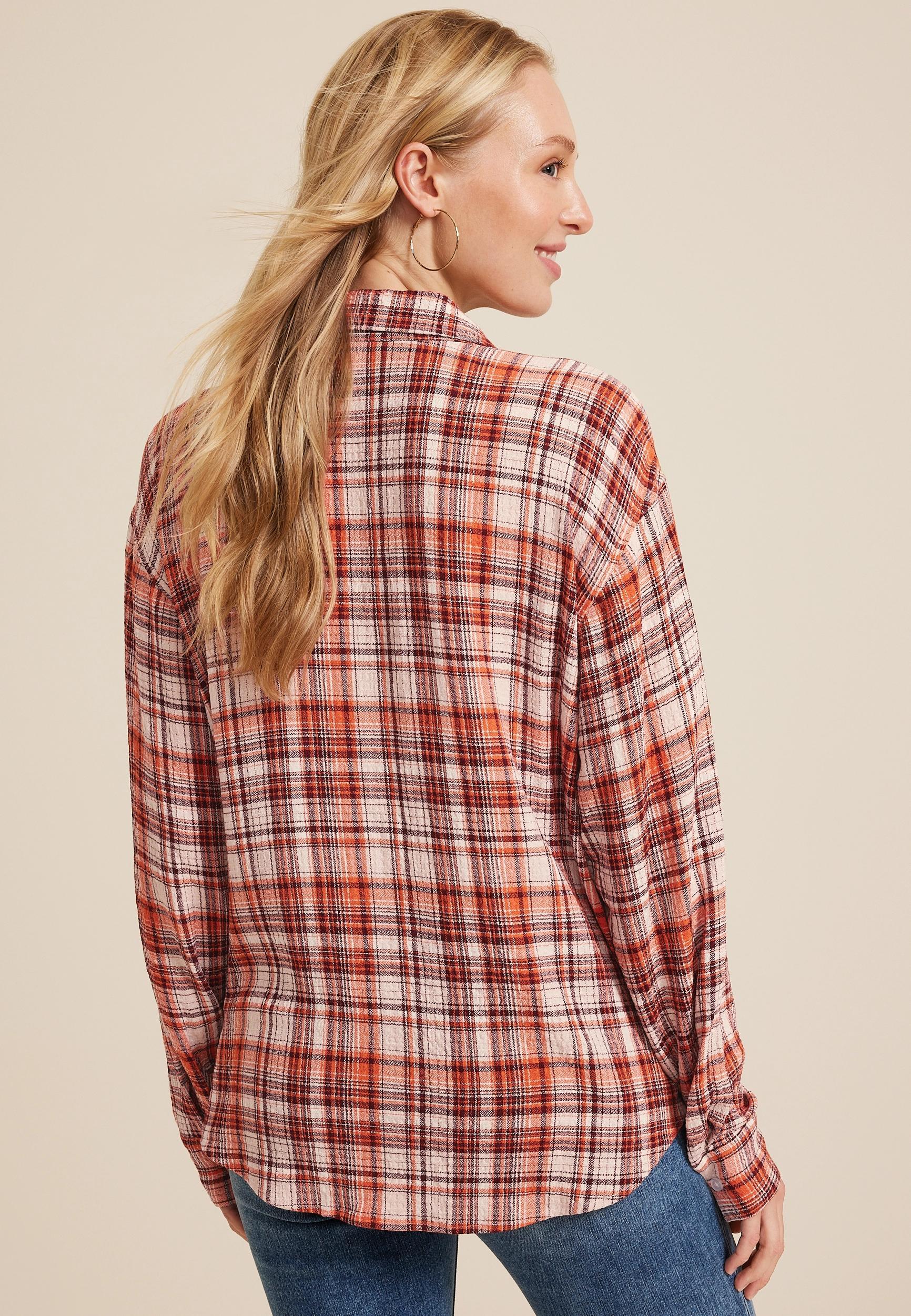 Maurices Womens Pucker Plaid Button Up Shirt Size XX Large Product Image