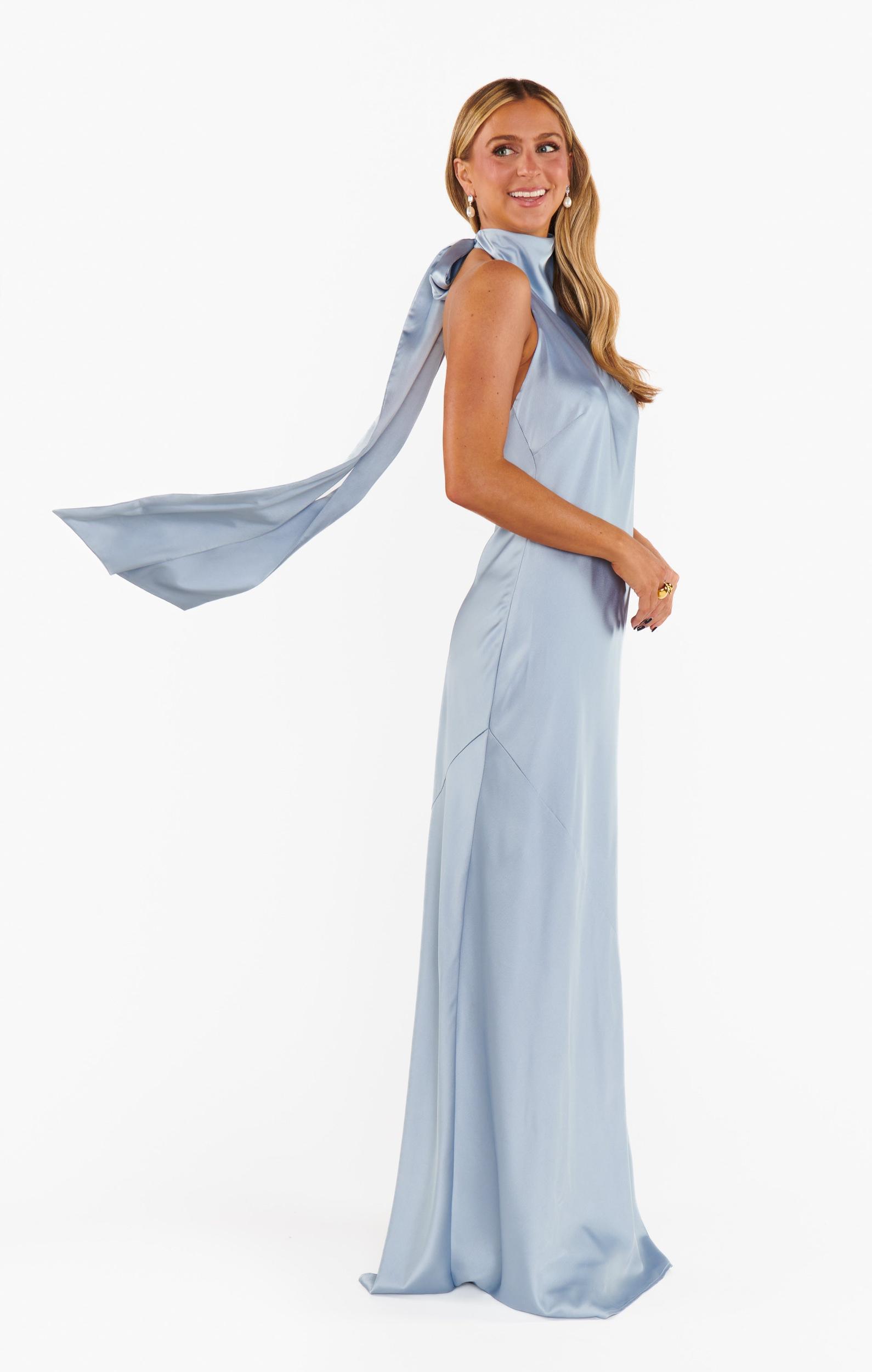 Lisa Maxi Dress ~ Steel Blue Luxe Satin Product Image