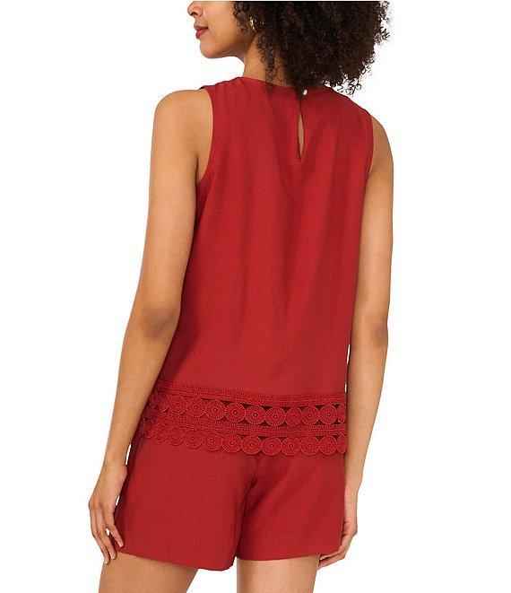 Vince Camuto Coordinating Woven Crew Neck Sleeveless Lace Hem Blouse Product Image
