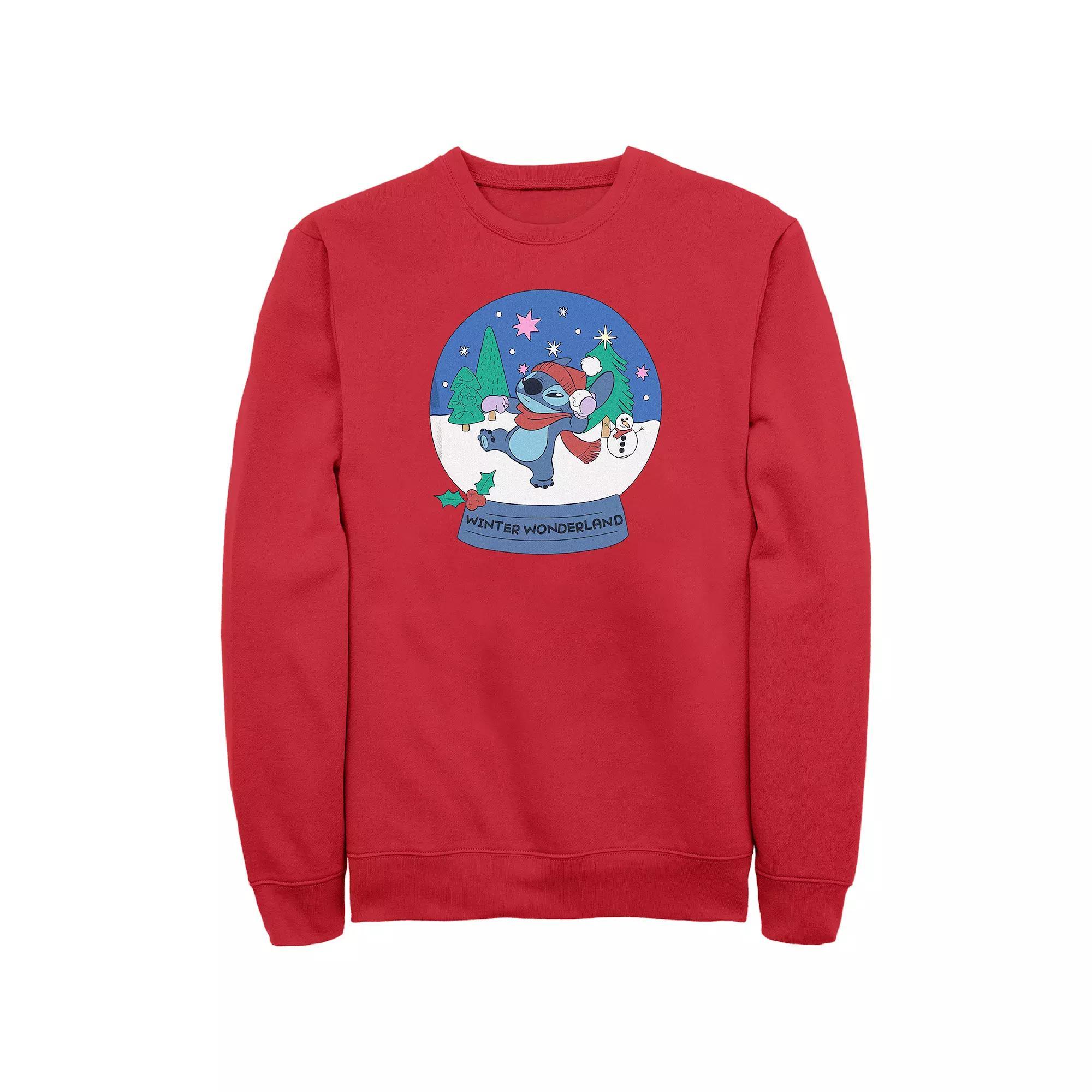 Disney's Lilo & Stitch Men's Winter Wonderland Snow globe Stitch Fleece, Size: Small, Red Product Image