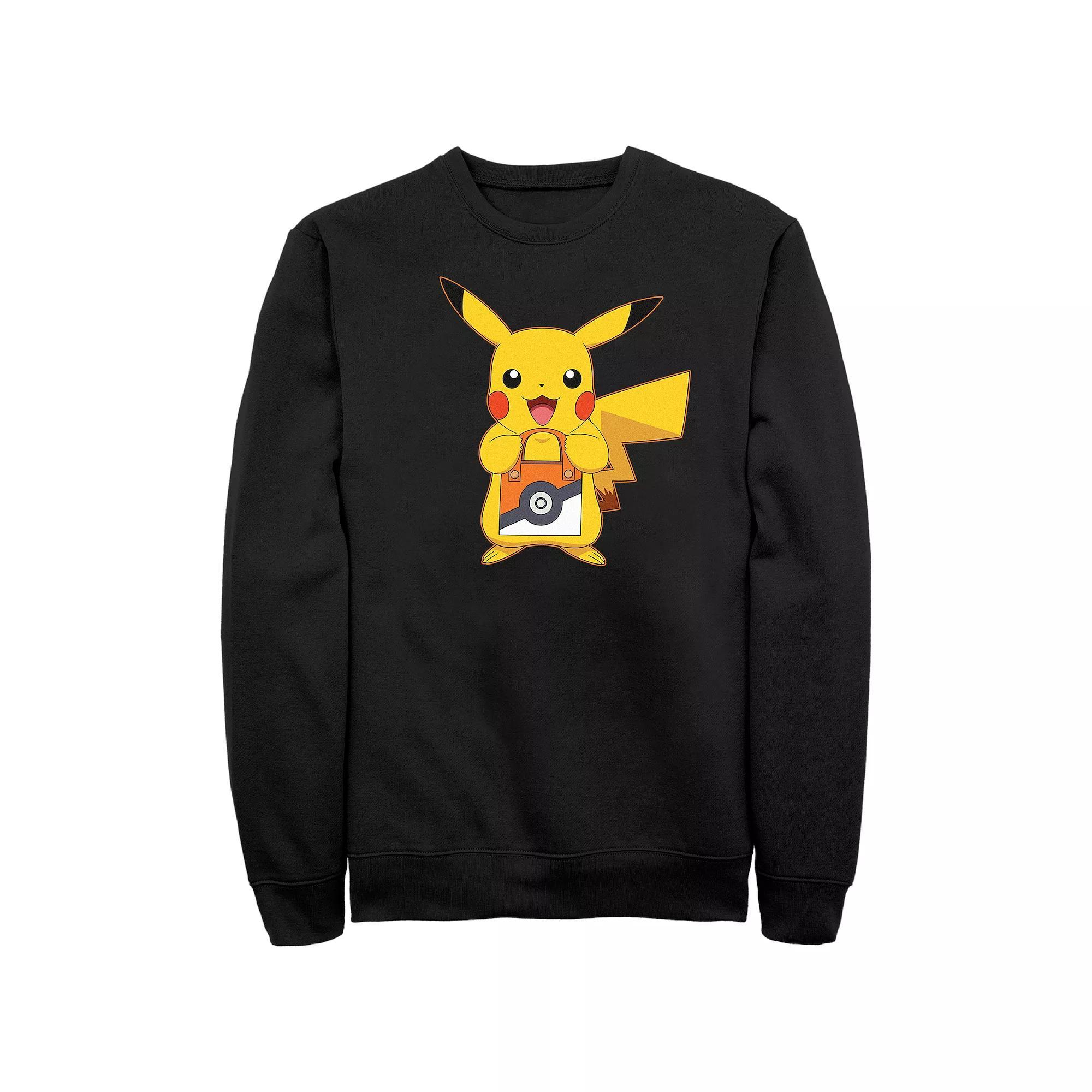 Men's Pokemon Pikachu Trick Or Treat Bag Graphic Fleece, Size: Large Tall, Black Product Image