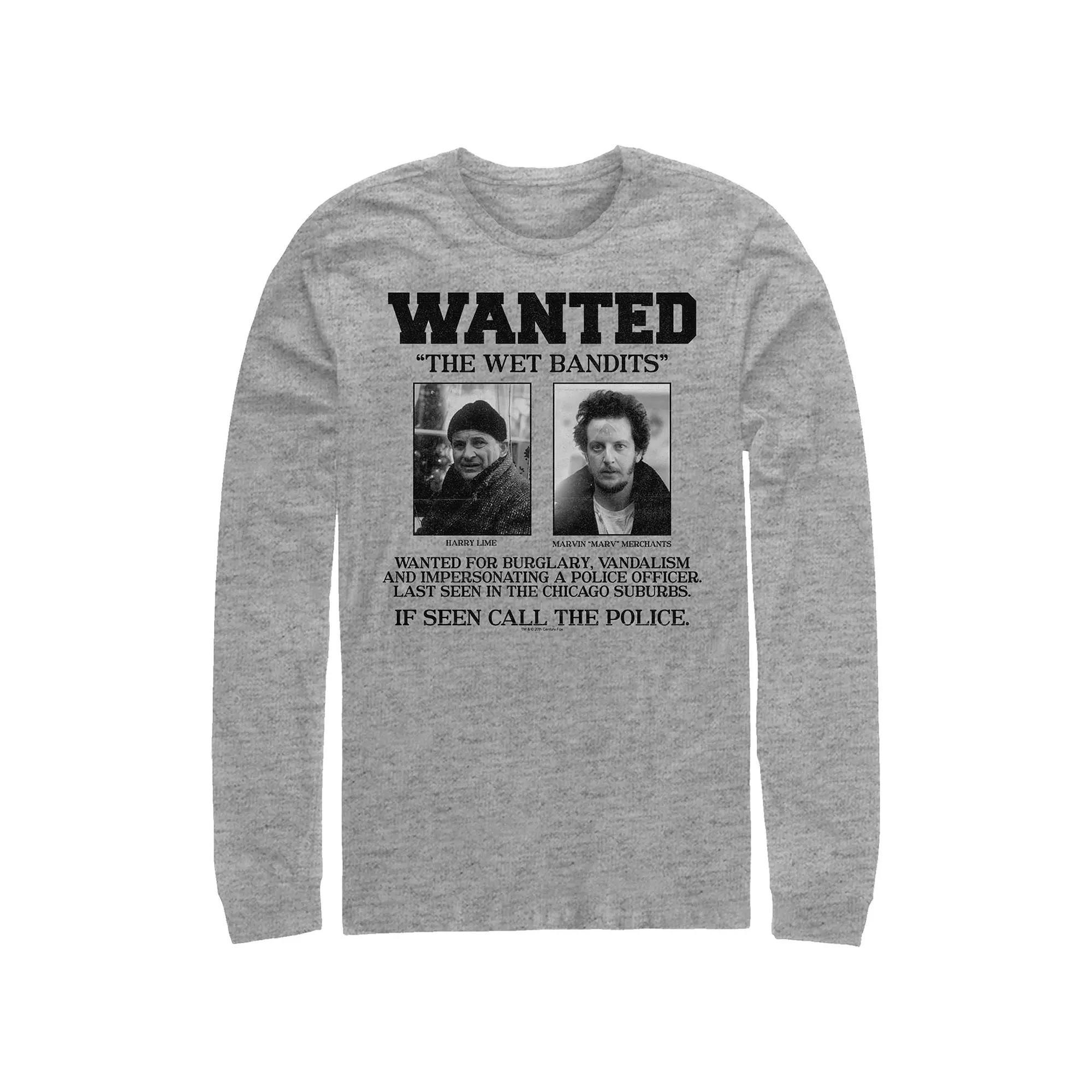 Big & Tall Home Alone The Wet Bandits Wanted Sign Long Sleeve Graphic Tee, Mens Athletic Grey Product Image
