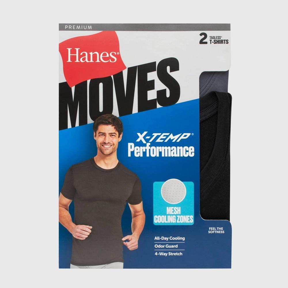 Hanes Premium Men's 2pk Move Breathable Mesh Crew Neck T-Shirt X-Temp - Black L: Moisture Wicking, Quick Dry, 4-Way Stretch, Tagless Product Image