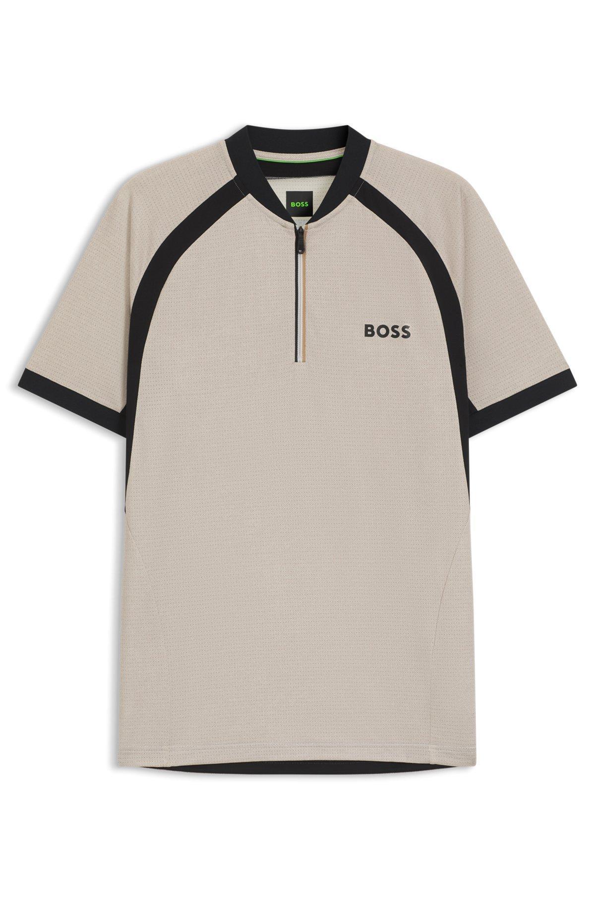 Zip-neck slim-fit polo shirt in mesh jersey Product Image