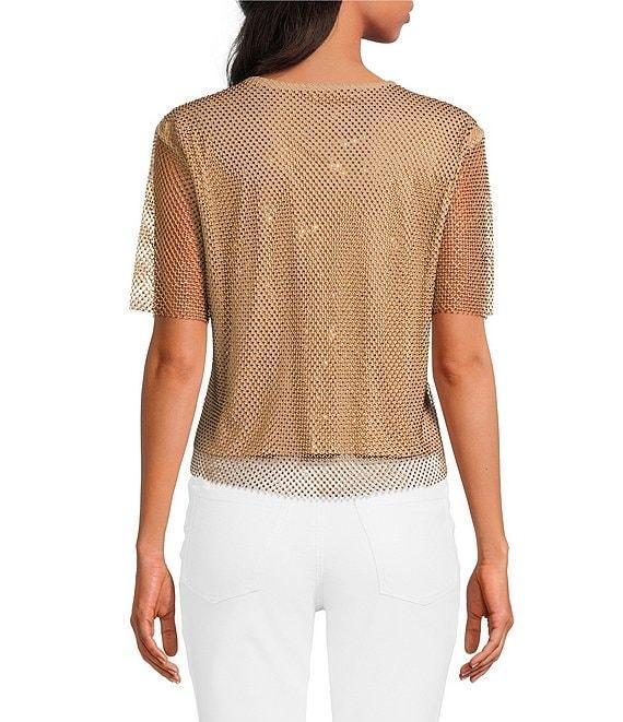 Skies Are Blue Rhinestone Mesh Scoop Neck Short Sleeve Top Product Image