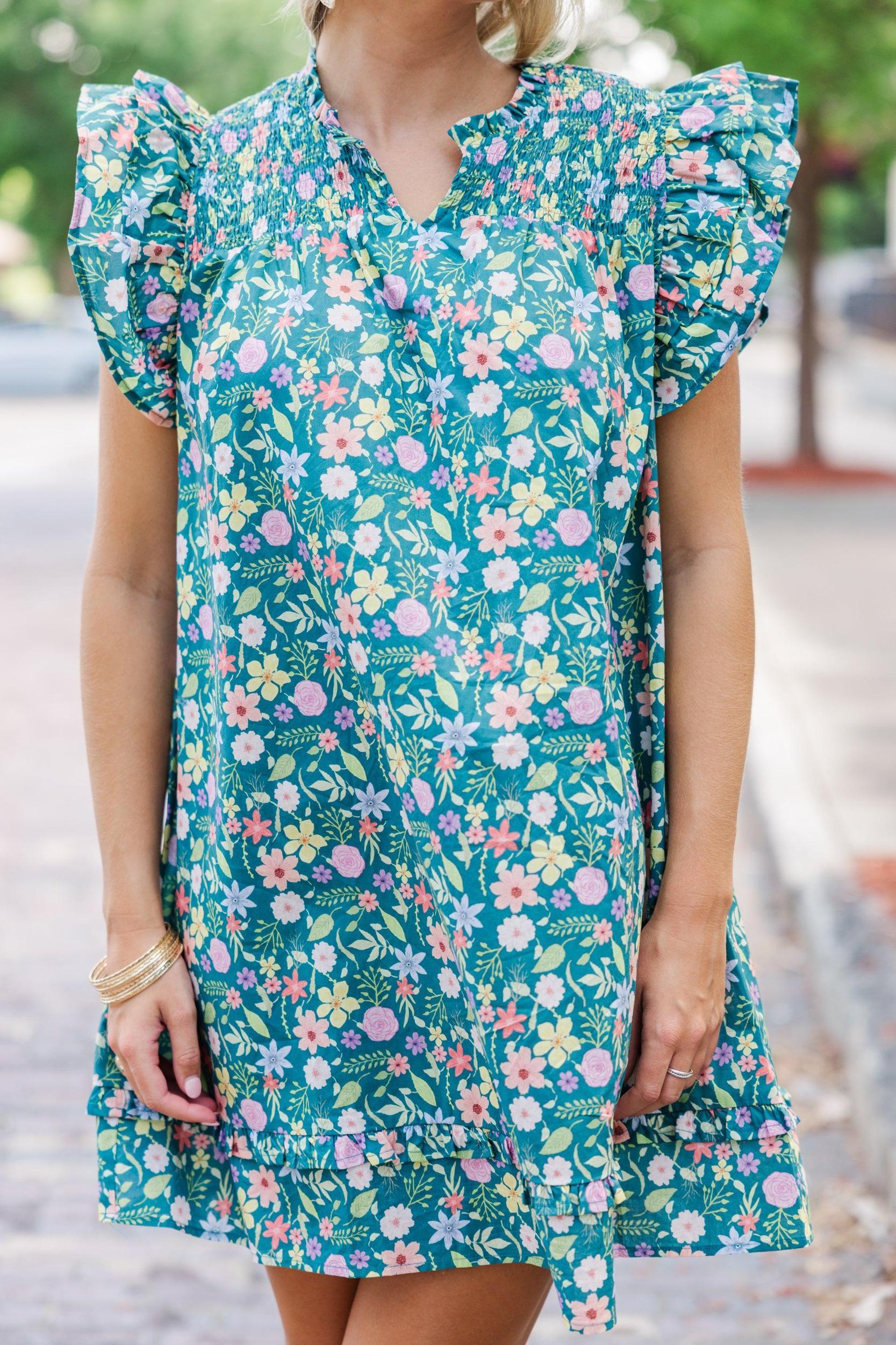 Always Ready Emerald Green Floral Mini Dress Female Product Image